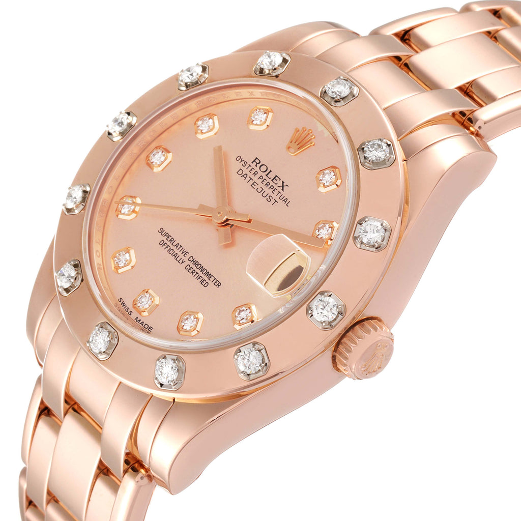 Rolex Pearlmaster 34 18k Rose Gold Diamond Ladies Watch 81315