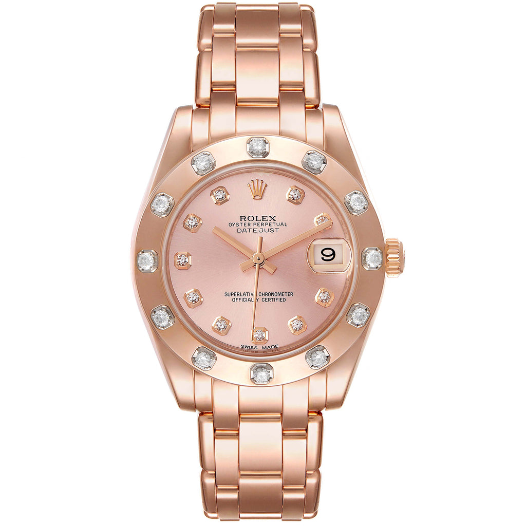 Rolex Pearlmaster 34 18k Rose Gold Diamond Ladies Watch 81315