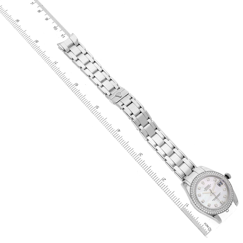 Rolex Pearlmaster 34 18k White Gold MOP Diamond Dial Ladies Watch 81339