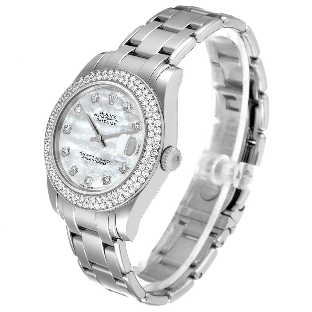 Rolex Pearlmaster 34 18k White Gold MOP Diamond Dial Ladies Watch 81339