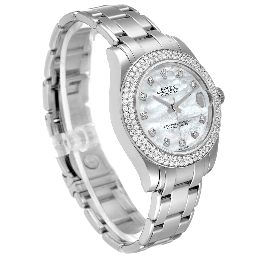 Rolex Pearlmaster 34 18k White Gold MOP Diamond Dial Ladies Watch 81339