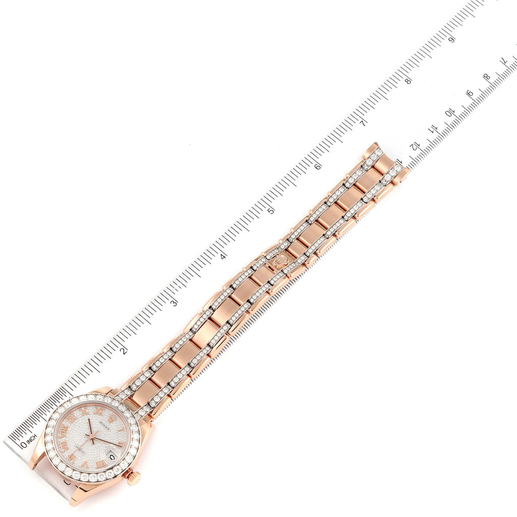 Rolex Pearlmaster 34 Rose Gold Pave Diamond Dial Ladies Watch 81285