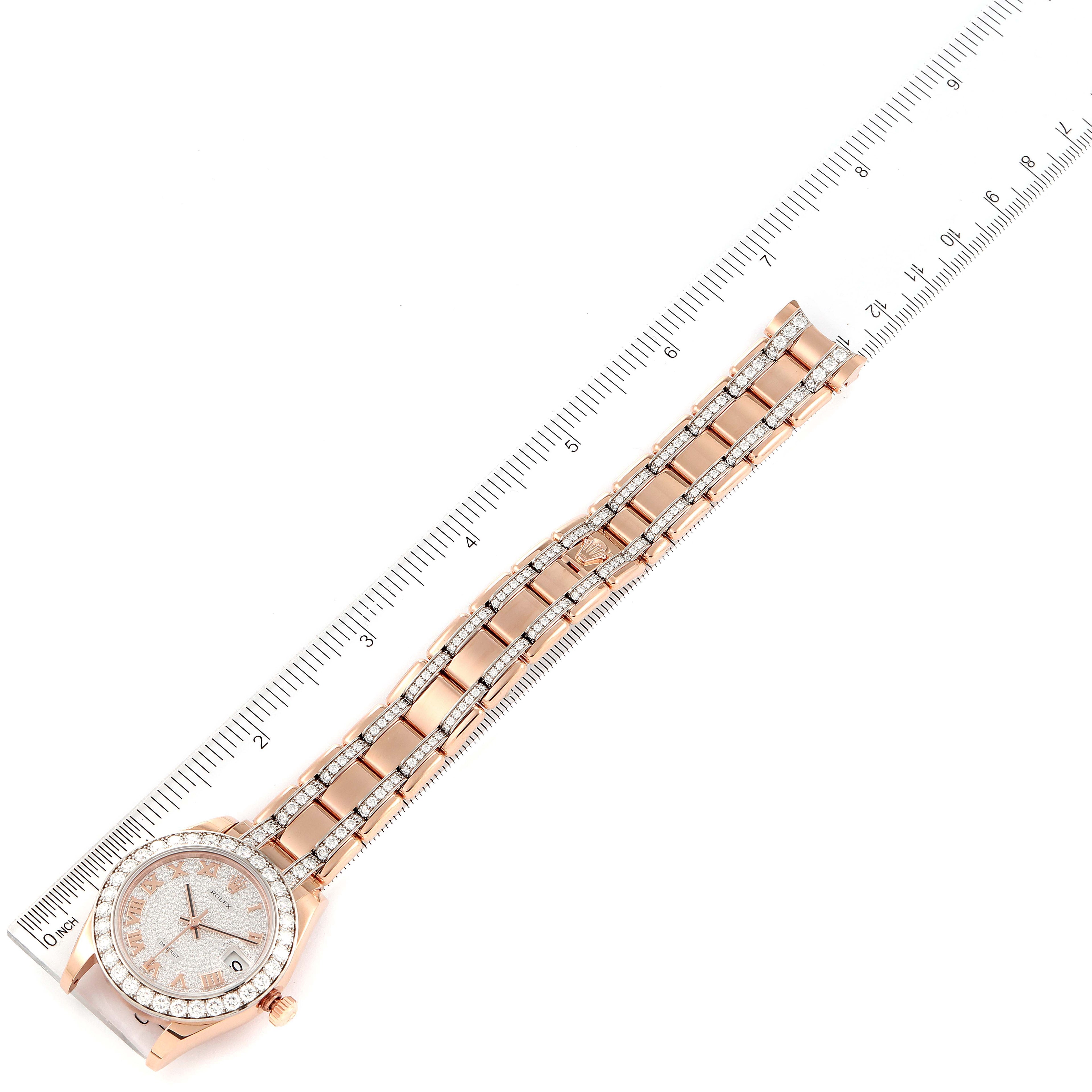 Rolex Pearlmaster 34 Rose Gold Pave Diamond Dial Ladies Watch 81285