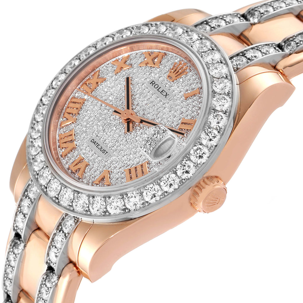 Rolex Pearlmaster 34 Rose Gold Pave Diamond Dial Ladies Watch 81285
