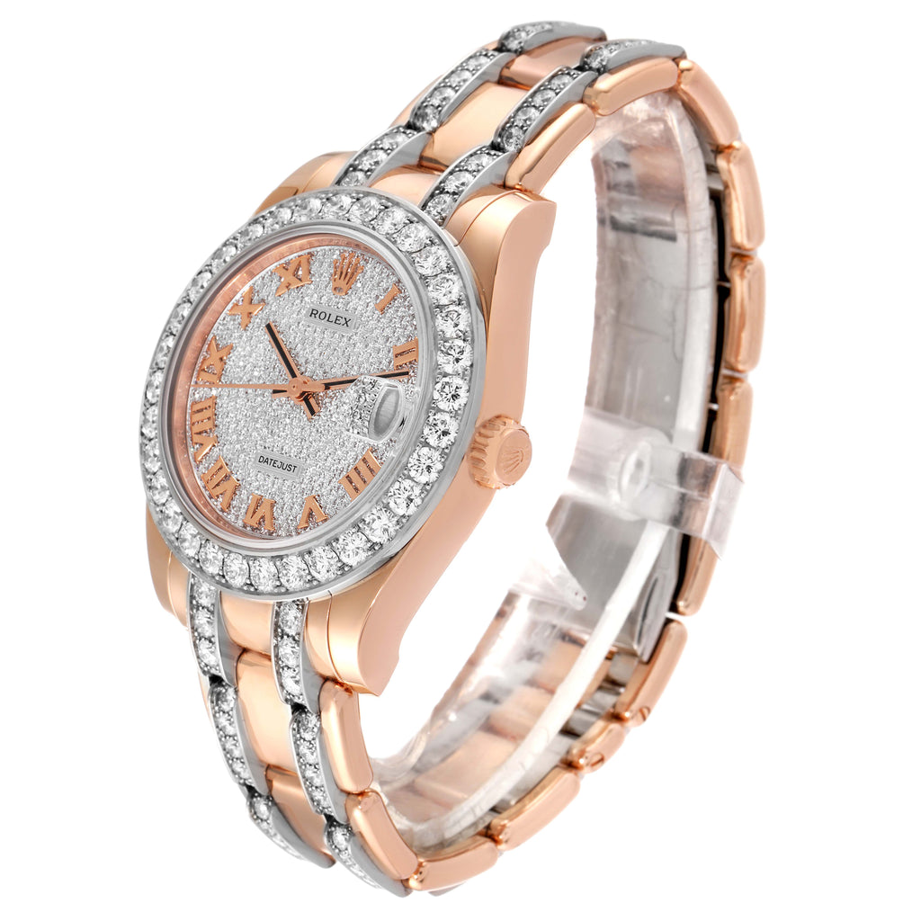 Rolex Pearlmaster 34 Rose Gold Pave Diamond Dial Ladies Watch 81285
