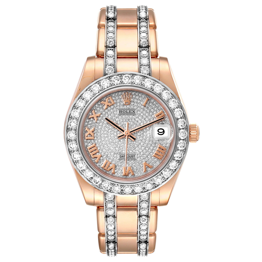 Rolex Pearlmaster 34 Rose Gold Pave Diamond Dial Ladies Watch 81285