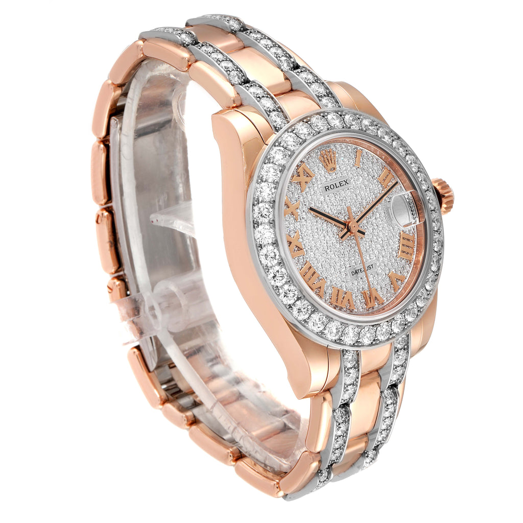 Rolex Pearlmaster 34 Rose Gold Pave Diamond Dial Ladies Watch 81285