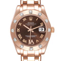 Rolex Pearlmaster 34mm Brown Dial Rose Gold Diamond Ladies Watch 81315