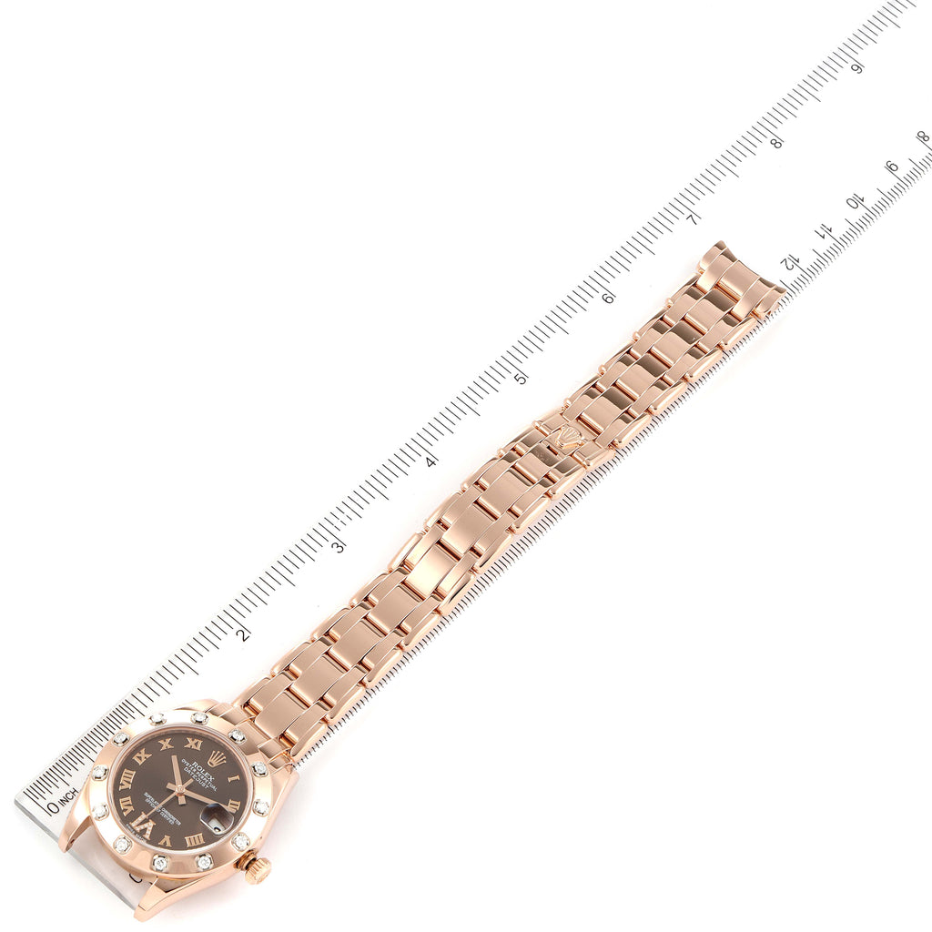 Rolex Pearlmaster 34mm Brown Dial Rose Gold Diamond Ladies Watch 81315