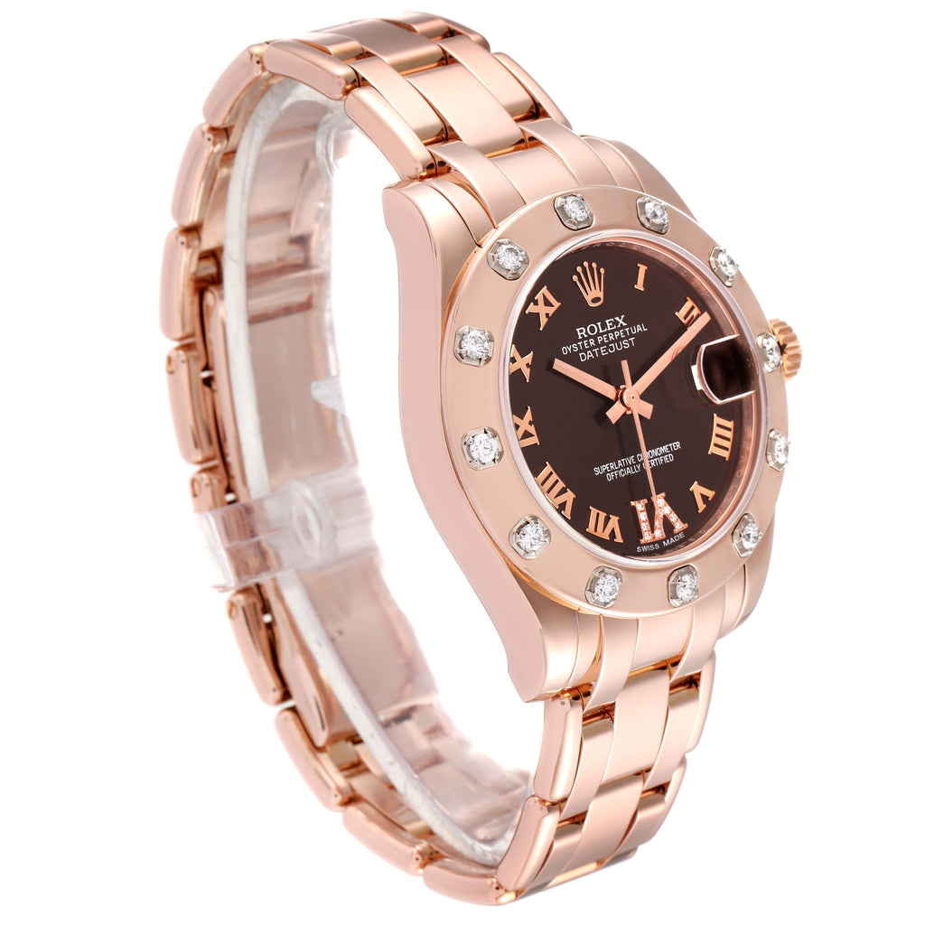 Rolex Pearlmaster 34mm Brown Dial Rose Gold Diamond Ladies Watch 81315