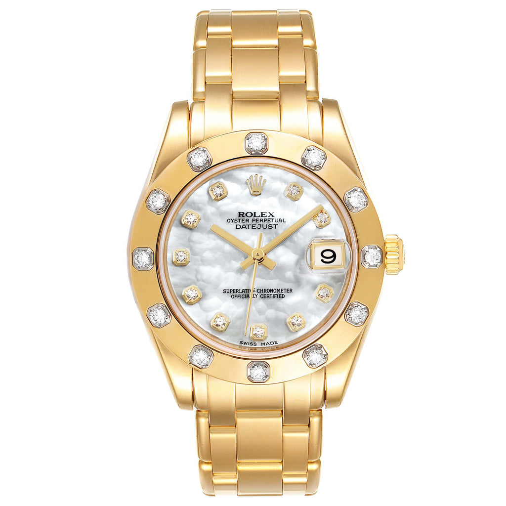 Rolex Pearlmaster 34mm Midsize Yellow Gold MOP Diamond Ladies Watch 81318