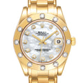 Rolex Pearlmaster 34mm Midsize Yellow Gold MOP Diamond Ladies Watch 81318