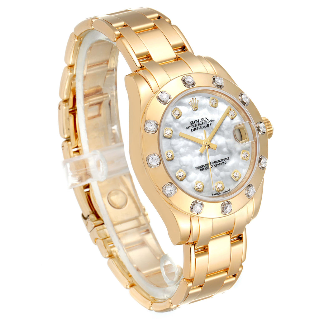 Rolex Pearlmaster 34mm Midsize Yellow Gold MOP Diamond Ladies Watch 81318
