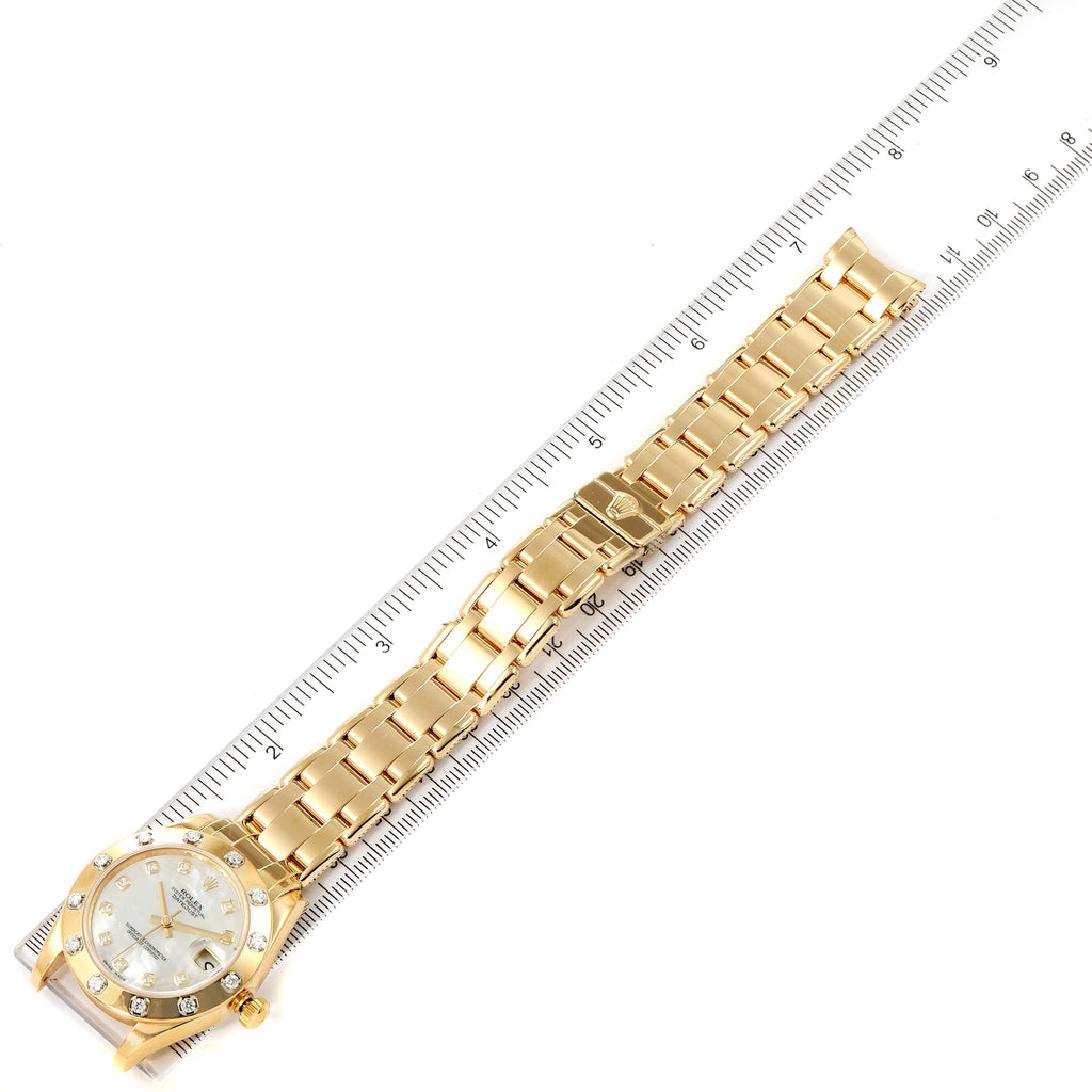 Rolex Pearlmaster 34mm Midsize Yellow Gold MOP Diamond Ladies Watch 81318