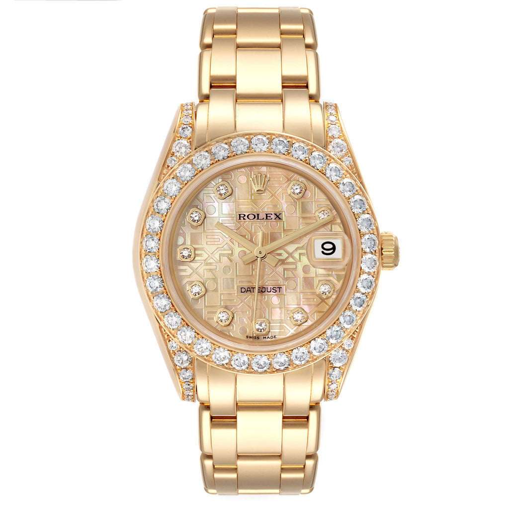 Rolex Pearlmaster 34mm Yellow Gold MOP Diamond Ladies Watch 81158 Box Papers