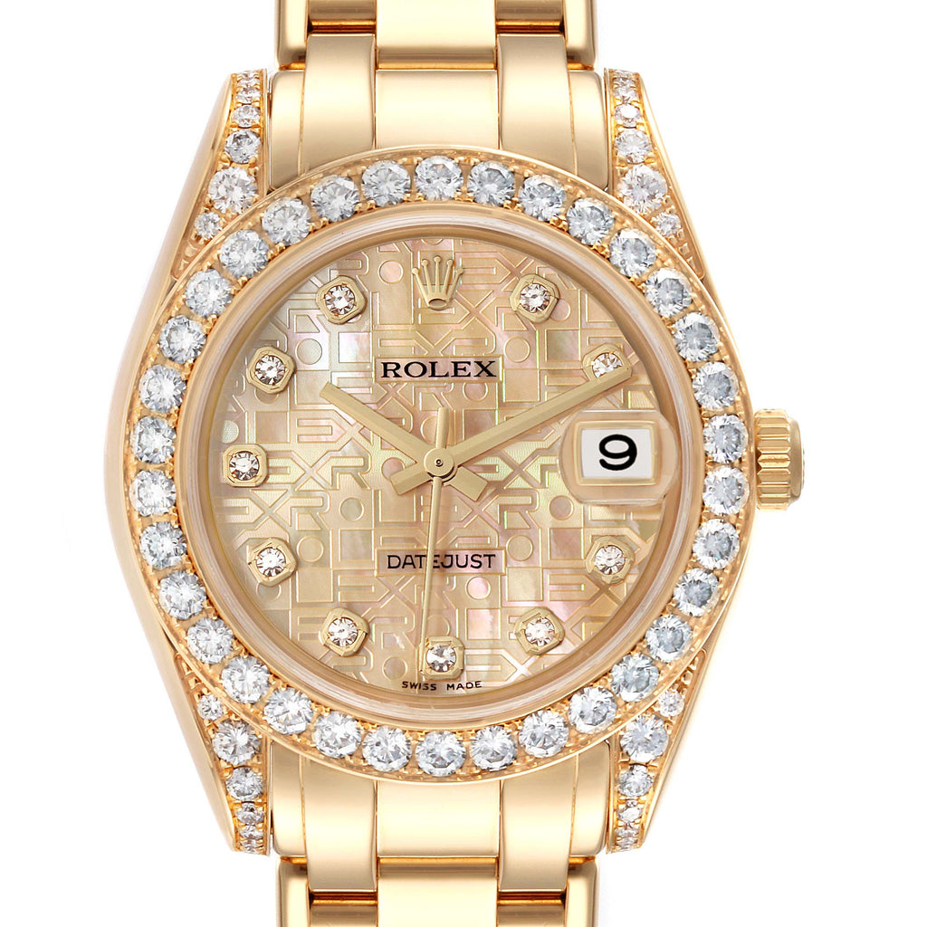 Rolex Pearlmaster 34mm Yellow Gold MOP Diamond Ladies Watch 81158 Box Papers
