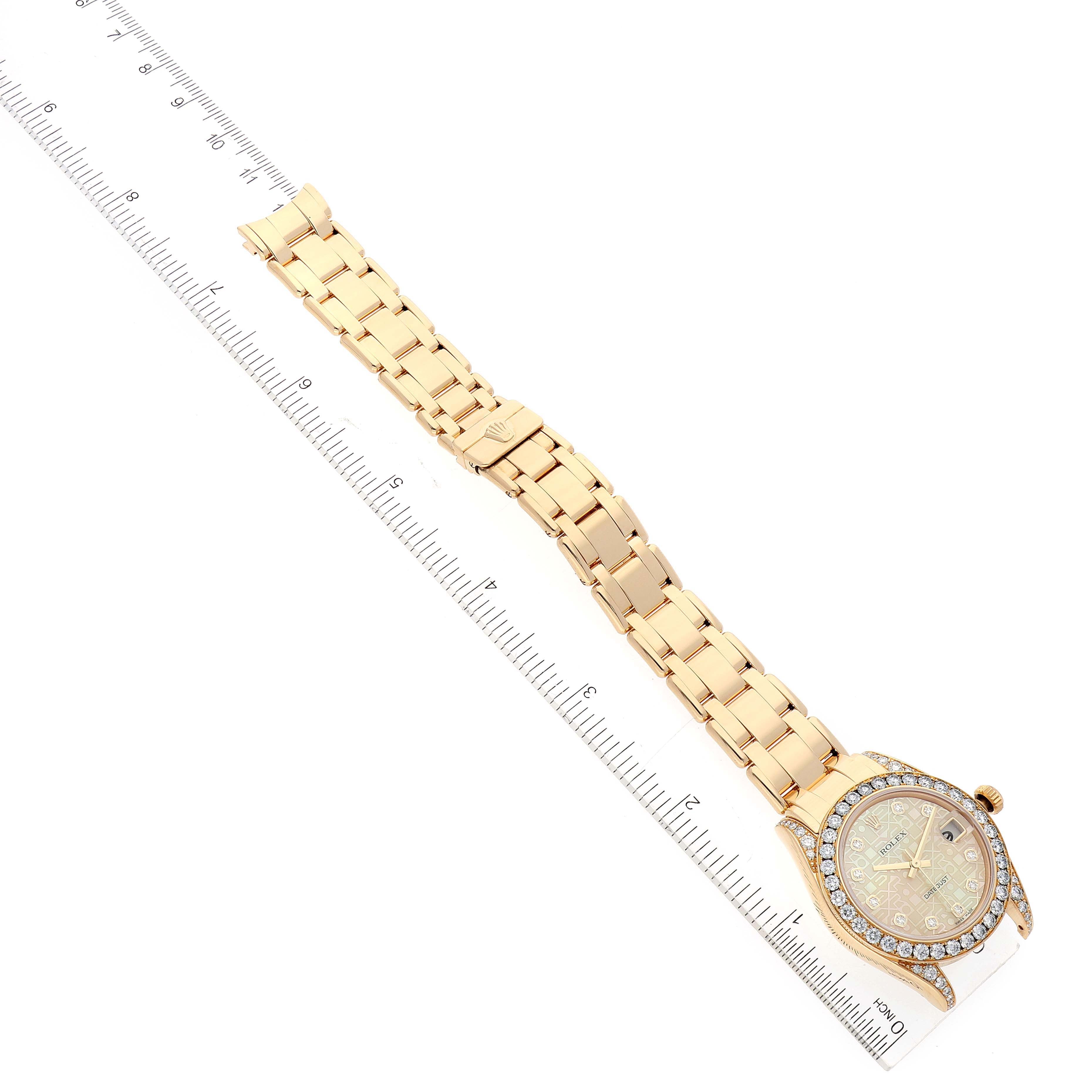 Rolex Pearlmaster 34mm Yellow Gold MOP Diamond Ladies Watch 81158 Box Papers