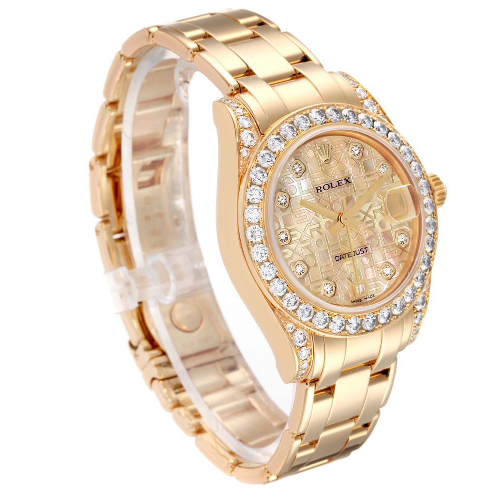 Rolex Pearlmaster 34mm Yellow Gold MOP Diamond Ladies Watch 81158 Box Papers