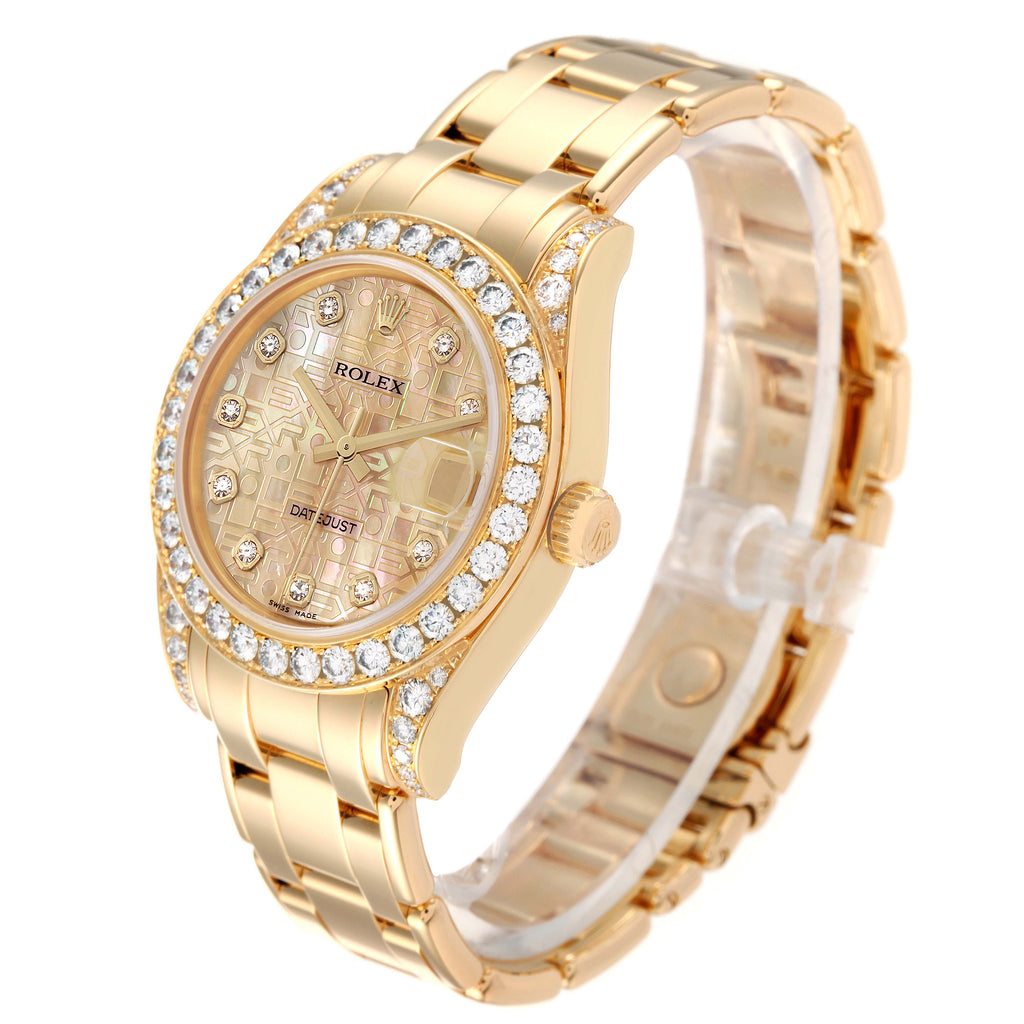 Rolex Pearlmaster 34mm Yellow Gold MOP Diamond Ladies Watch 81158 Box Papers
