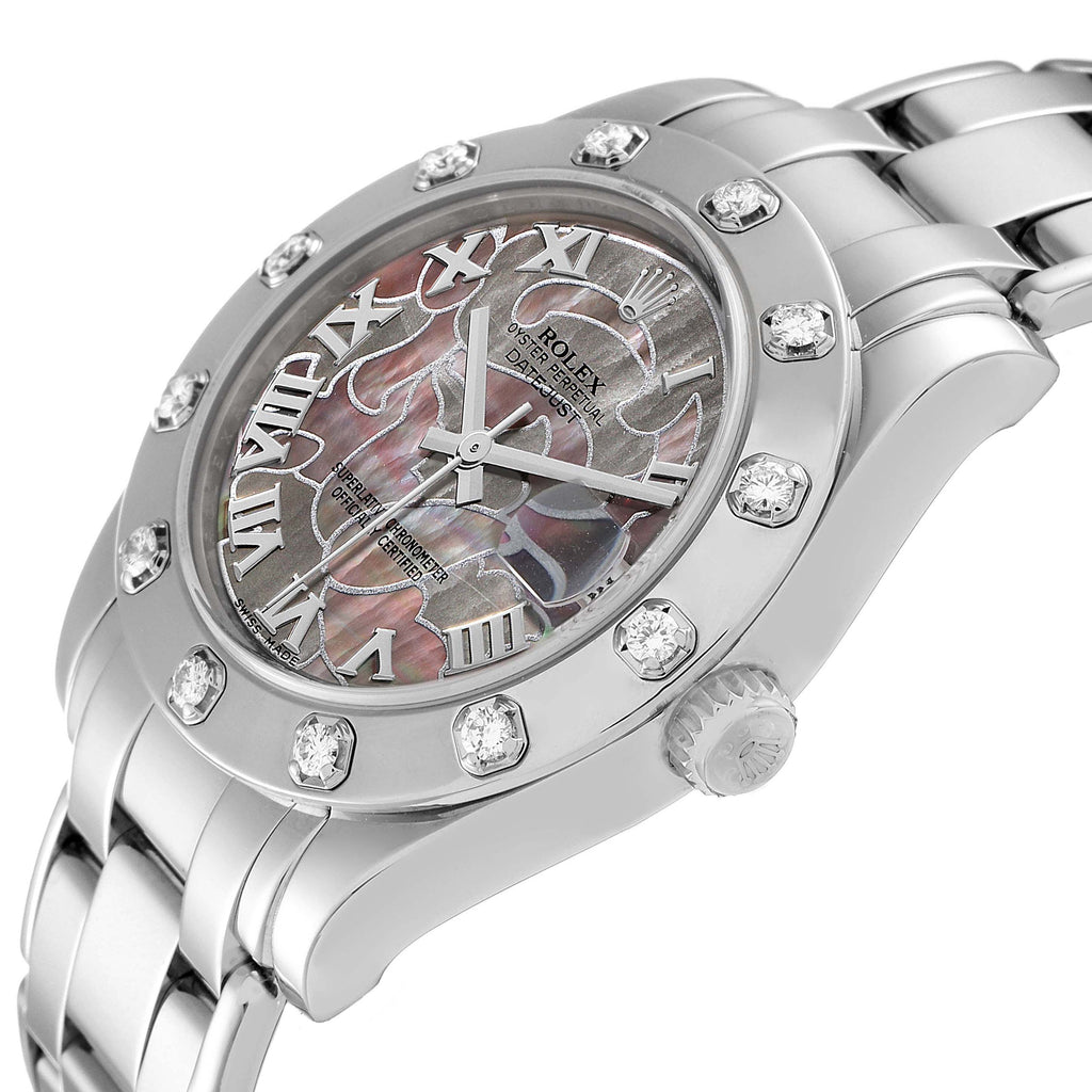 Rolex Pearlmaster Midsize White Gold Mother of Pearl Diamond Ladies Watch 81319 Box Card