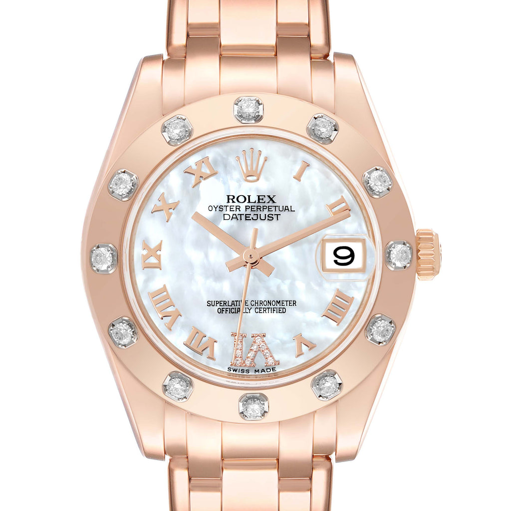 Rolex Pearlmaster Rose Gold Mother of Pearl Diamond Ladies Watch 81315 Box Card