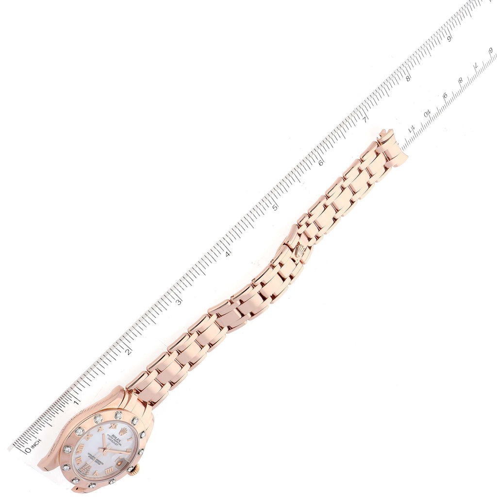 Rolex Pearlmaster Rose Gold Mother of Pearl Diamond Ladies Watch 81315 Box Card