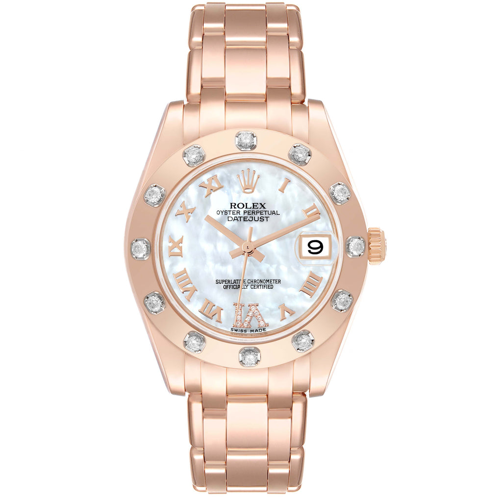 Rolex Pearlmaster Rose Gold Mother of Pearl Diamond Ladies Watch 81315 Box Card