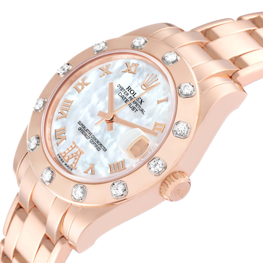 Rolex Pearlmaster Rose Gold Mother of Pearl Diamond Ladies Watch 81315 Box Card