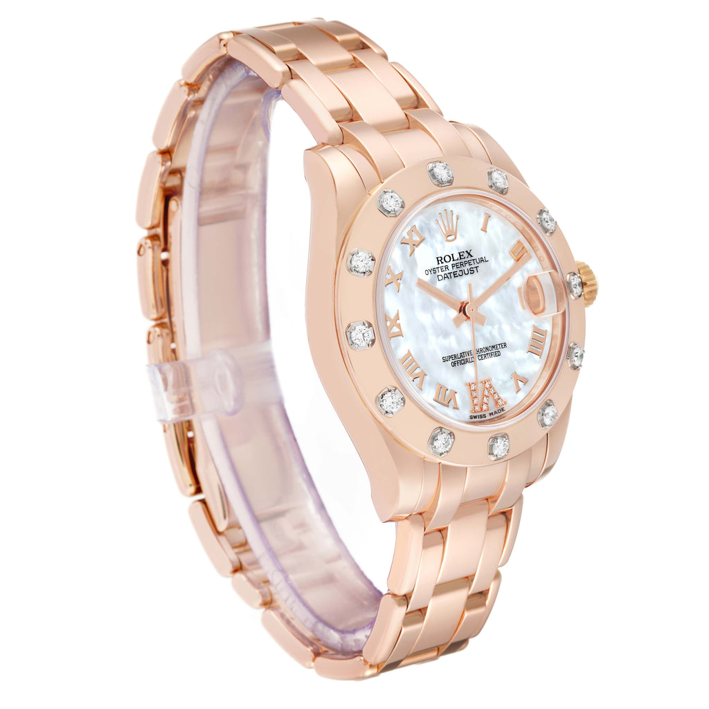 Rolex Pearlmaster Rose Gold Mother of Pearl Diamond Ladies Watch 81315 Box Card