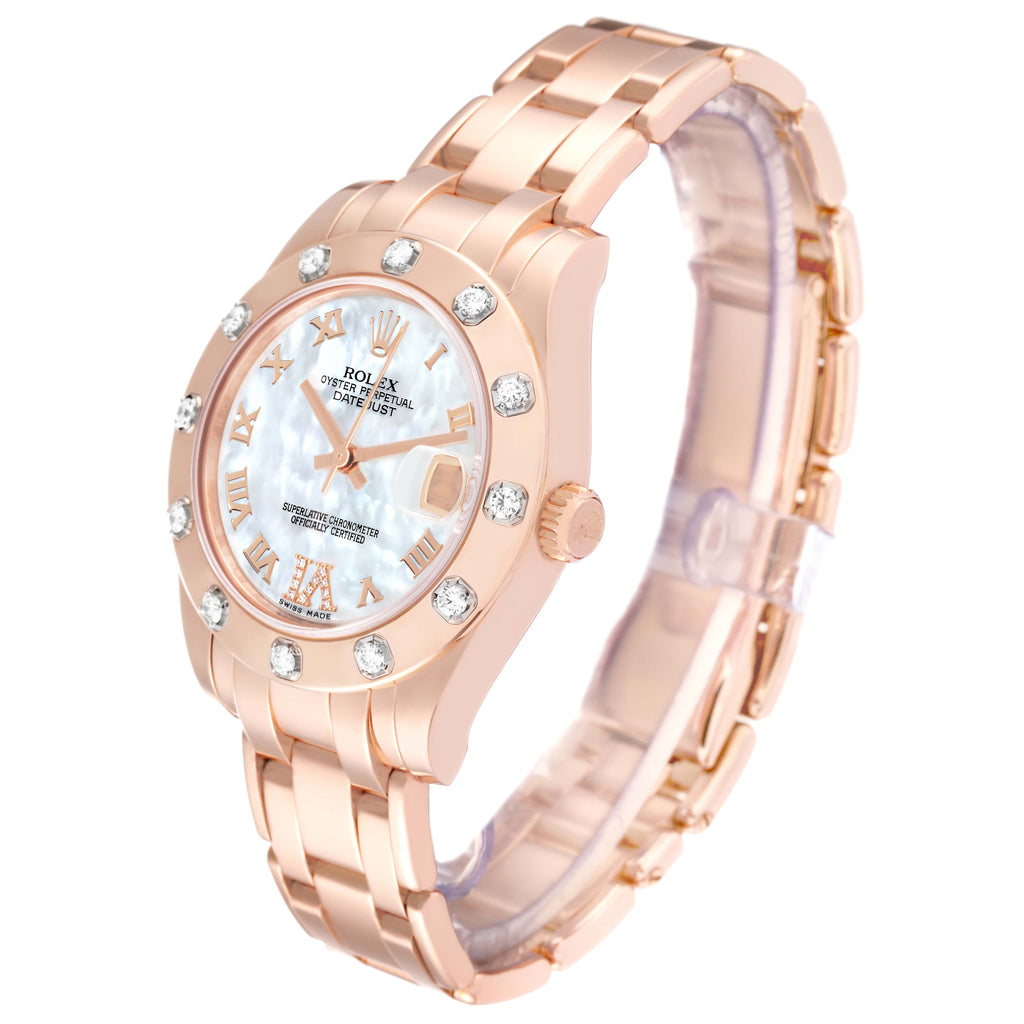 Rolex Pearlmaster Rose Gold Mother of Pearl Diamond Ladies Watch 81315 Box Card