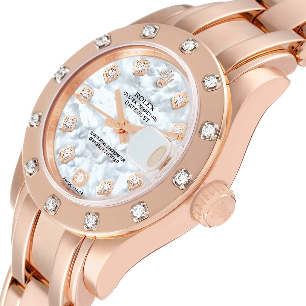 Rolex Pearlmaster Rose Gold Mother of Pearl Diamond Dial Ladies Watch 80315
