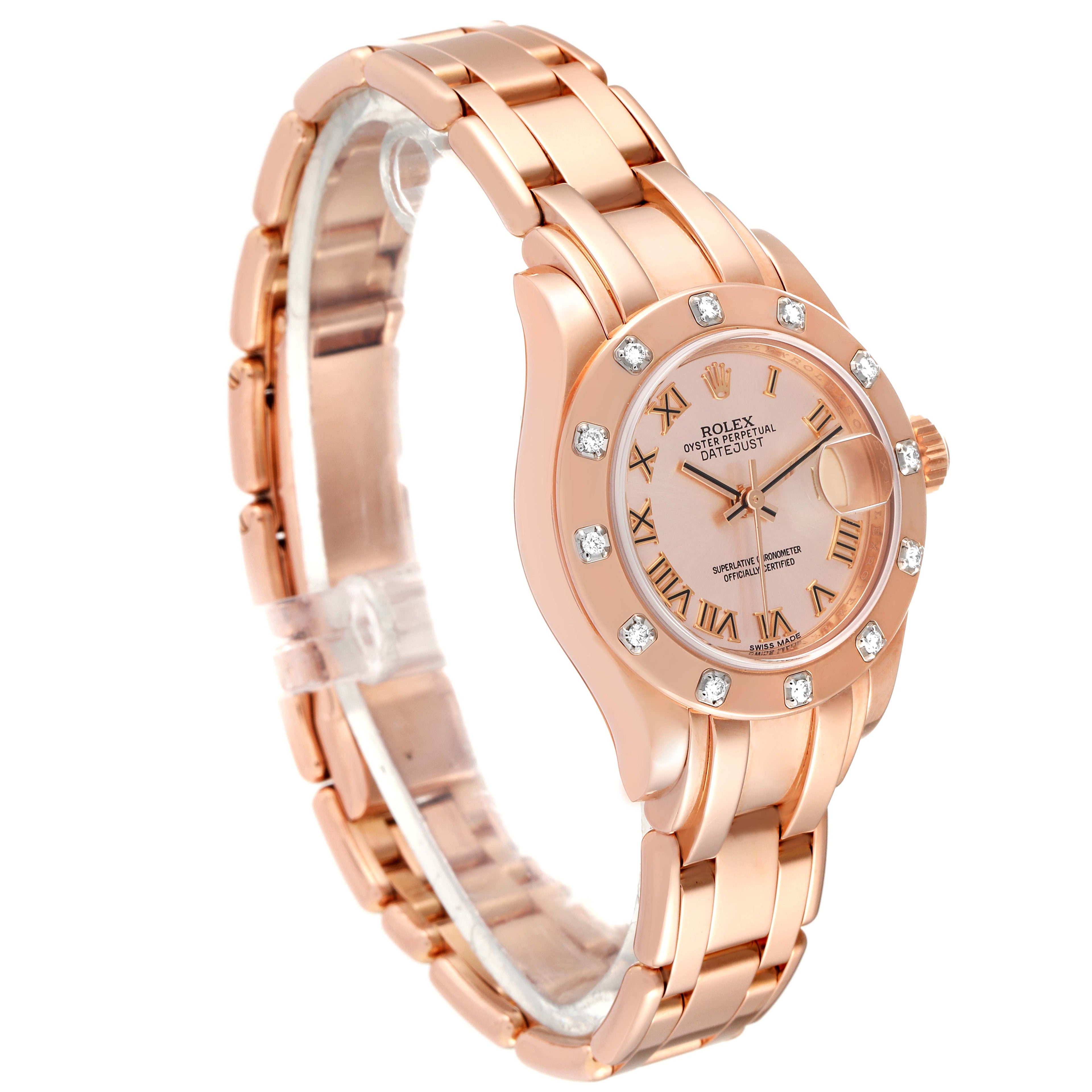 Rolex Pearlmaster Rose Gold Rose Roman Dial Diamond Ladies Watch 80315 Box Card