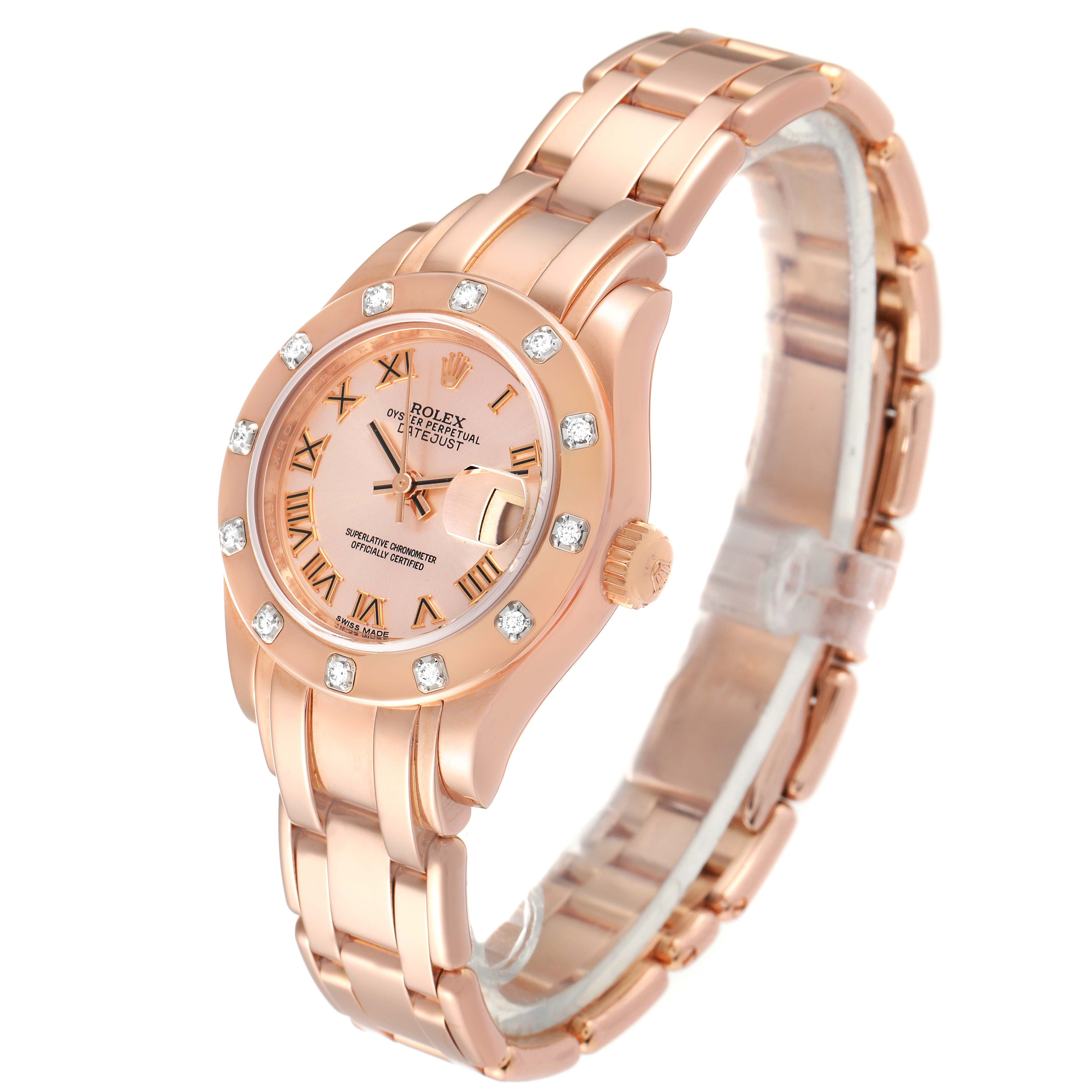 Rolex Pearlmaster Rose Gold Rose Roman Dial Diamond Ladies Watch 80315 Box Card