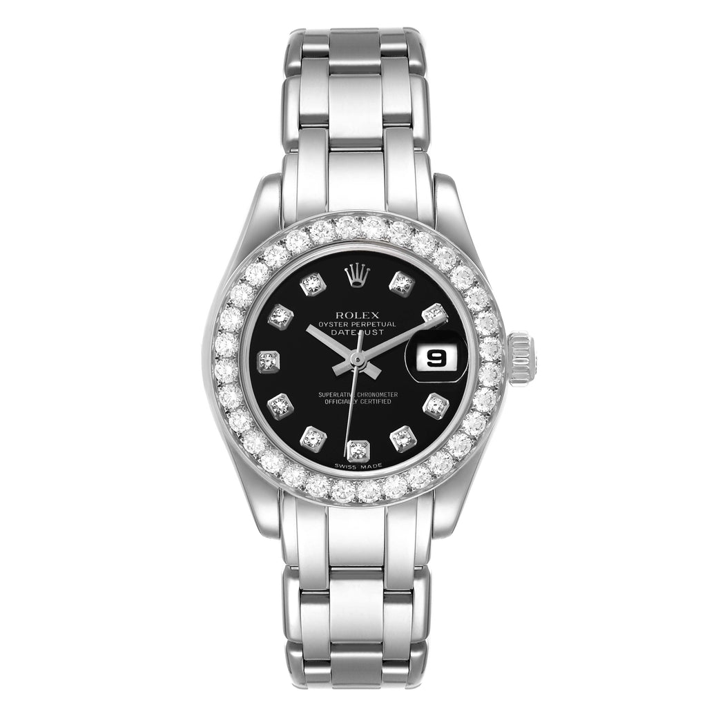 Rolex Pearlmaster White Gold Black Diamond Ladies Watch 80299
