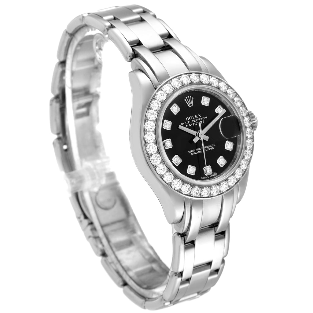 Rolex Pearlmaster White Gold Black Diamond Ladies Watch 80299