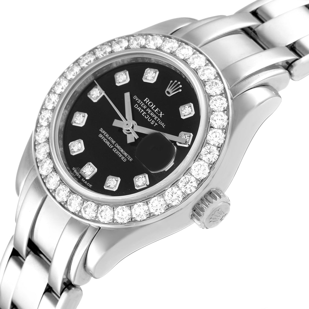 Rolex Pearlmaster White Gold Black Diamond Ladies Watch 80299