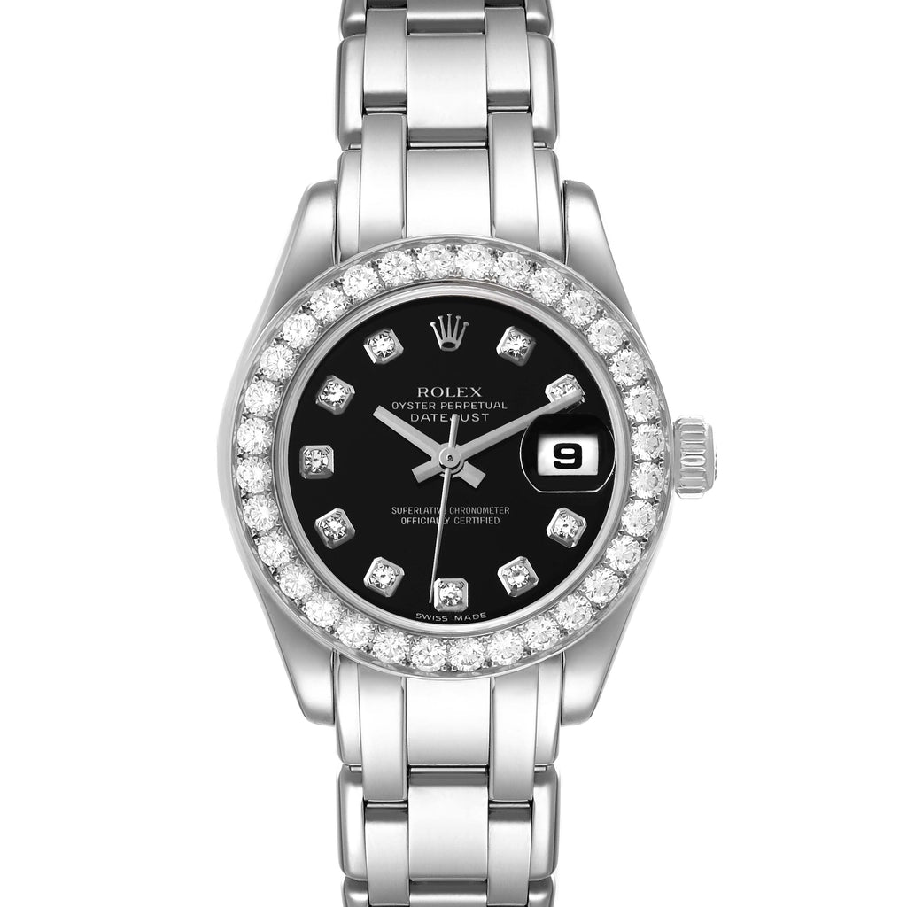 Rolex Pearlmaster White Gold Black Diamond Ladies Watch 80299