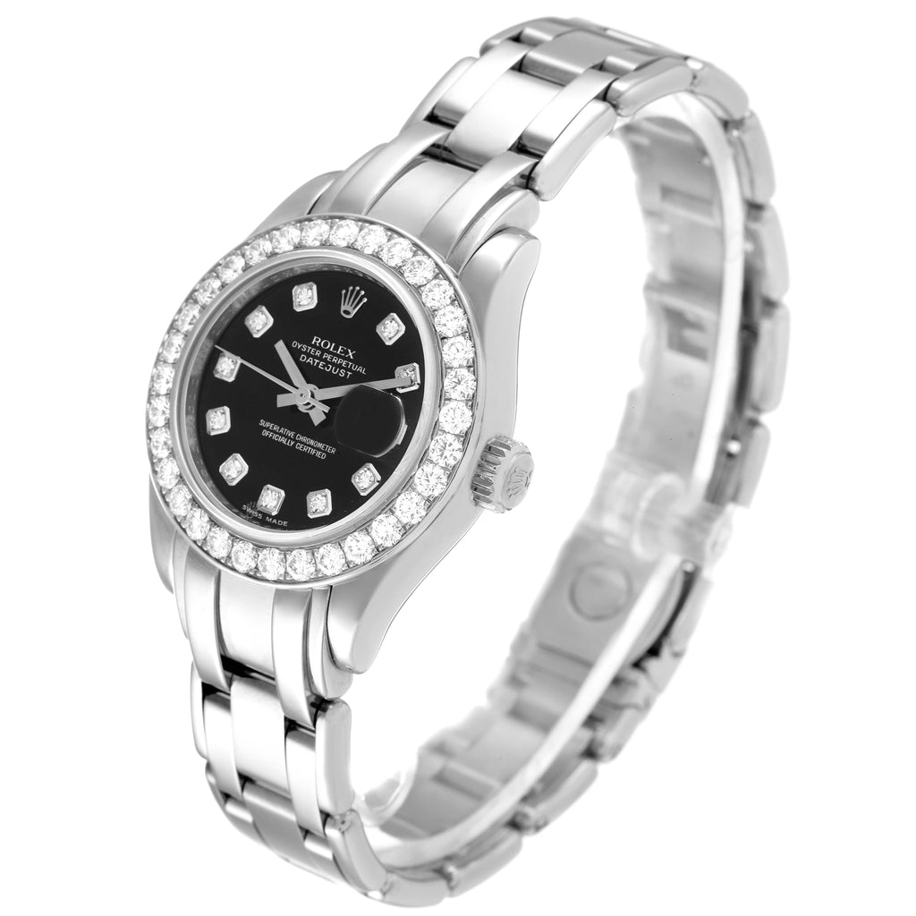 Rolex Pearlmaster White Gold Black Diamond Ladies Watch 80299