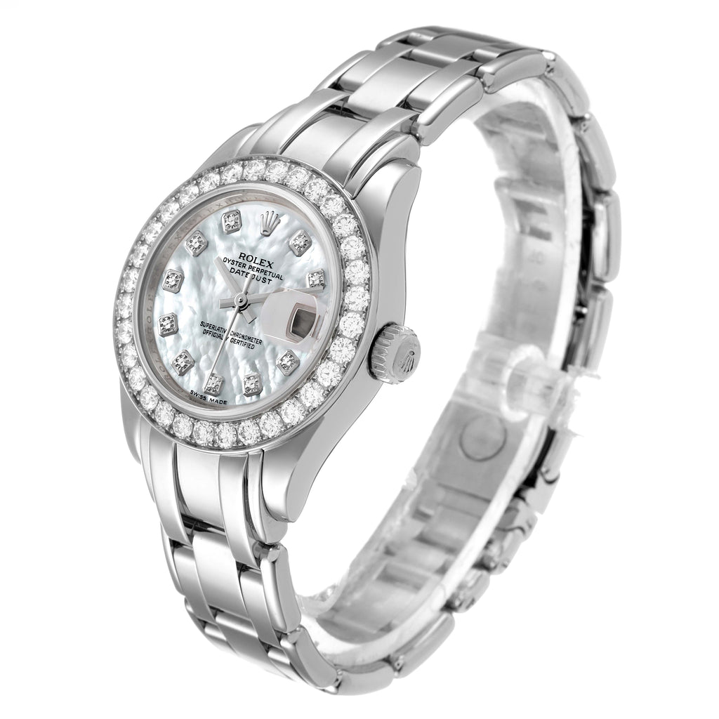 Rolex Pearlmaster  White Gold MOP Diamond Ladies Watch 80299 Papers