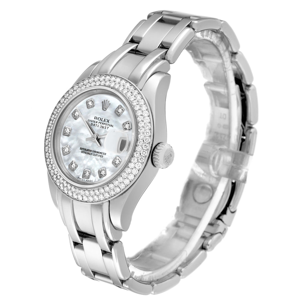 Rolex Pearlmaster White Gold MOP Diamond Ladies Watch 80339 Box Papers