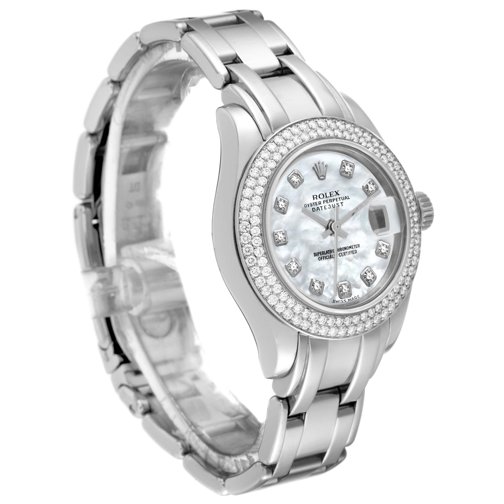 Rolex Pearlmaster White Gold MOP Diamond Ladies Watch 80339 Box Papers