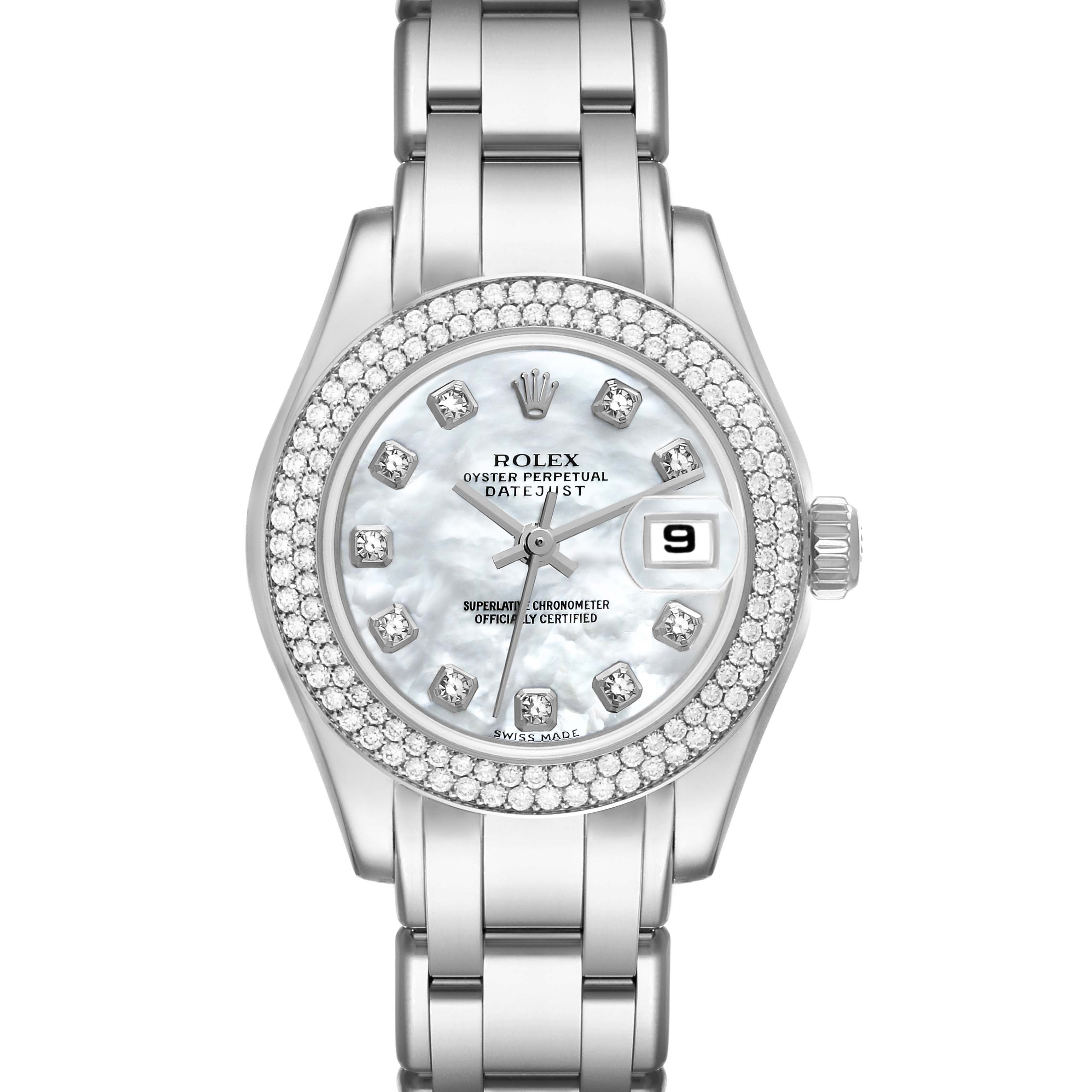 Rolex Pearlmaster White Gold MOP Diamond Ladies Watch 80339 Box Papers