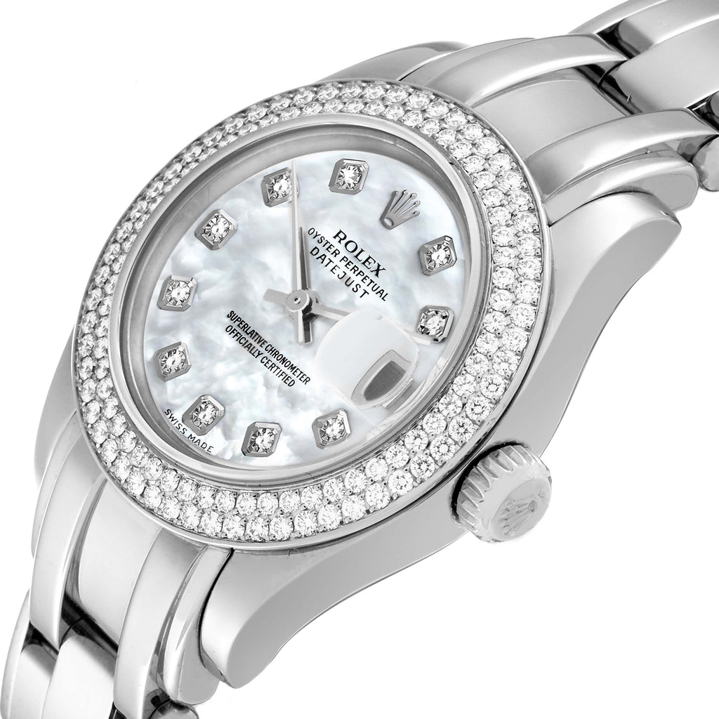 Rolex Pearlmaster White Gold MOP Diamond Ladies Watch 80339 Box Papers