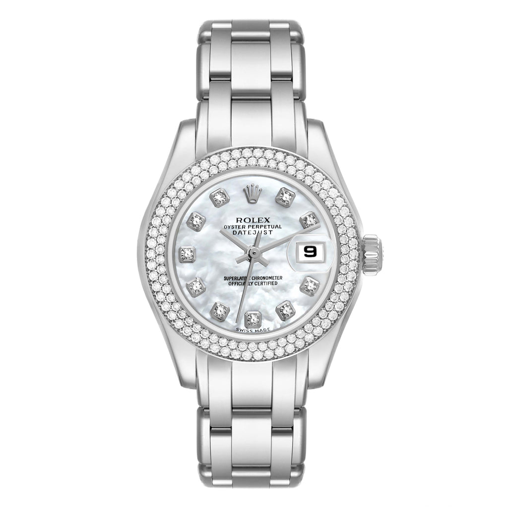 Rolex Pearlmaster White Gold MOP Diamond Ladies Watch 80339 Box Papers
