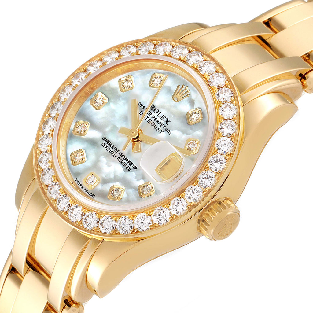 Rolex Pearlmaster Yellow Gold MOP Diamond Ladies Watch 80298 Box Card