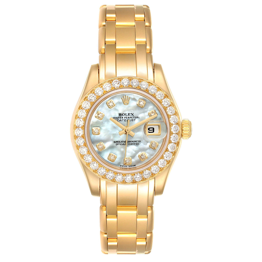 Rolex Pearlmaster Yellow Gold MOP Diamond Ladies Watch 80298 Box Card