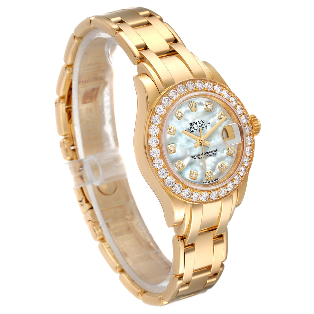Rolex Pearlmaster Yellow Gold MOP Diamond Ladies Watch 80298 Box Card