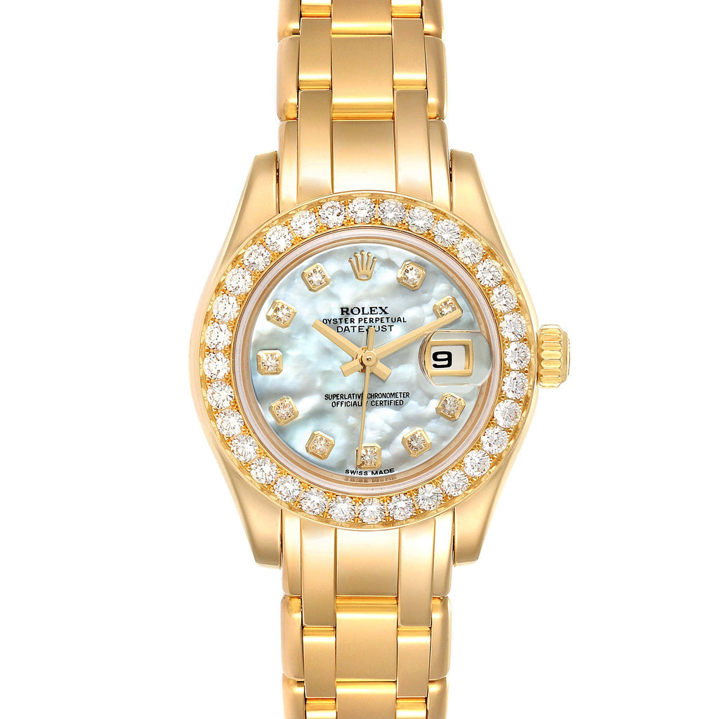 Rolex Pearlmaster Yellow Gold MOP Diamond Ladies Watch 80298 Box Card