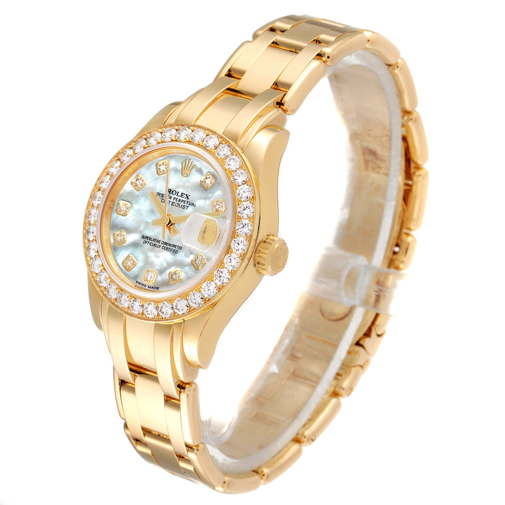Rolex Pearlmaster Yellow Gold MOP Diamond Ladies Watch 80298 Box Card