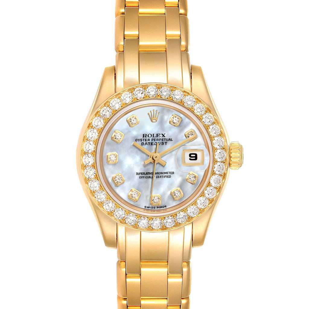 Rolex Pearlmaster Yellow Gold MOP Diamond Ladies Watch 80298 NOS